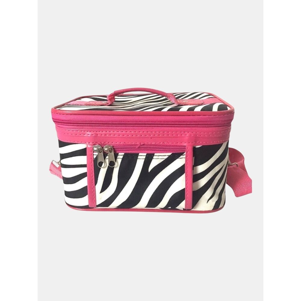 Zebra Cosmetic Case With Mirror Hot Pink & Black Print